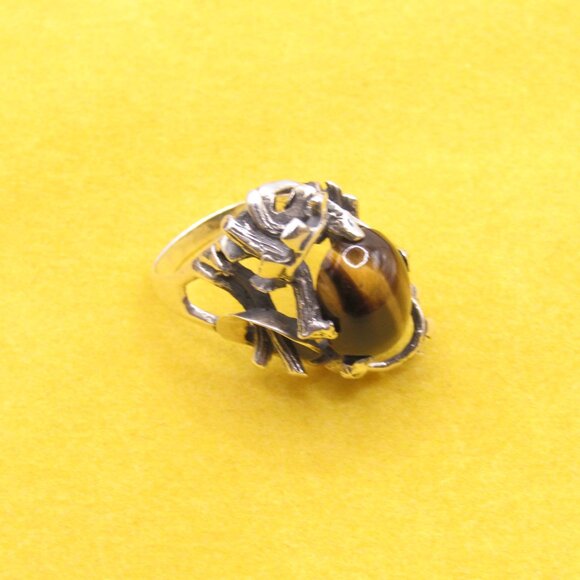 Vintage Taxco Mateo Brutalist Tiger's Eye Ring - Picture 13 of 15